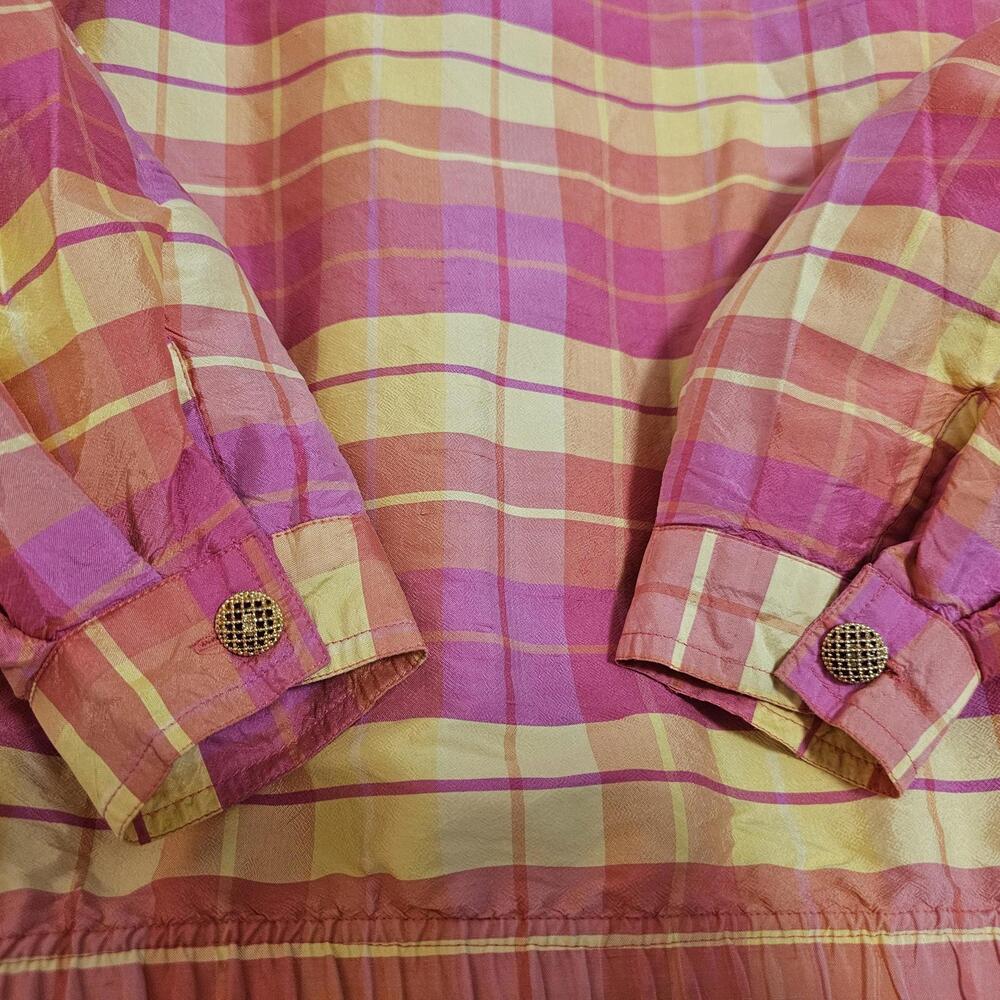 Vintage Mureli 100% Silk Plaid Jacket Gold Buttons - M/Fits Modern L - Picture 7 of 15